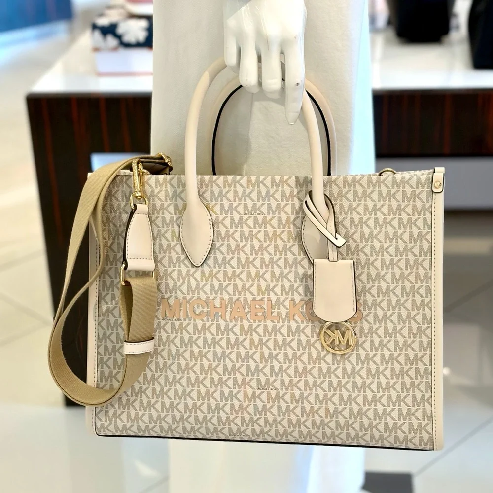 Michael Kors Cream Logo Tote Bag with Gold Accent